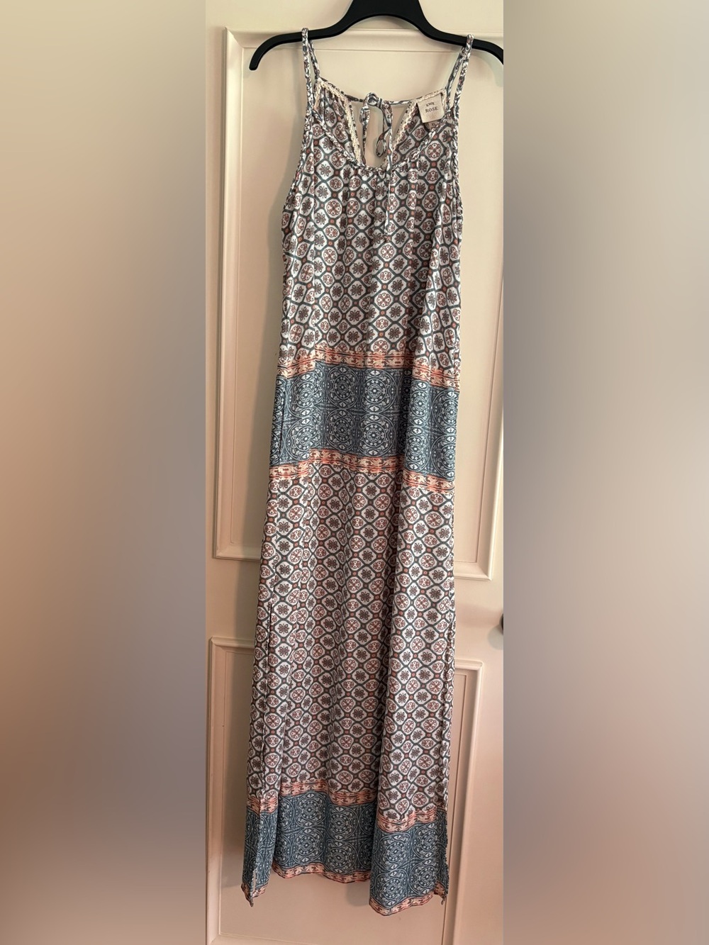 Know Rose Boho Print Sleeveless Maxi Dress in Blue and Peach